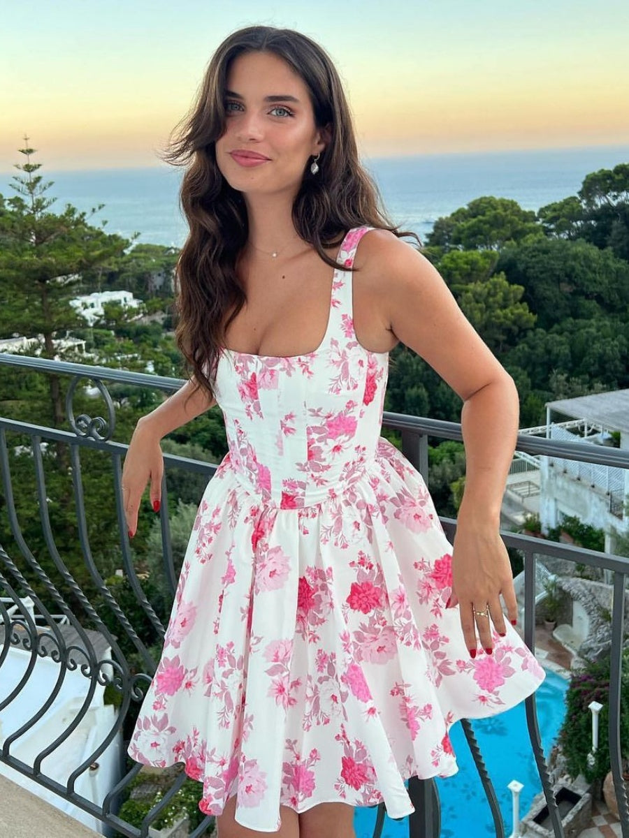 Floral Square Neck Mini Dress