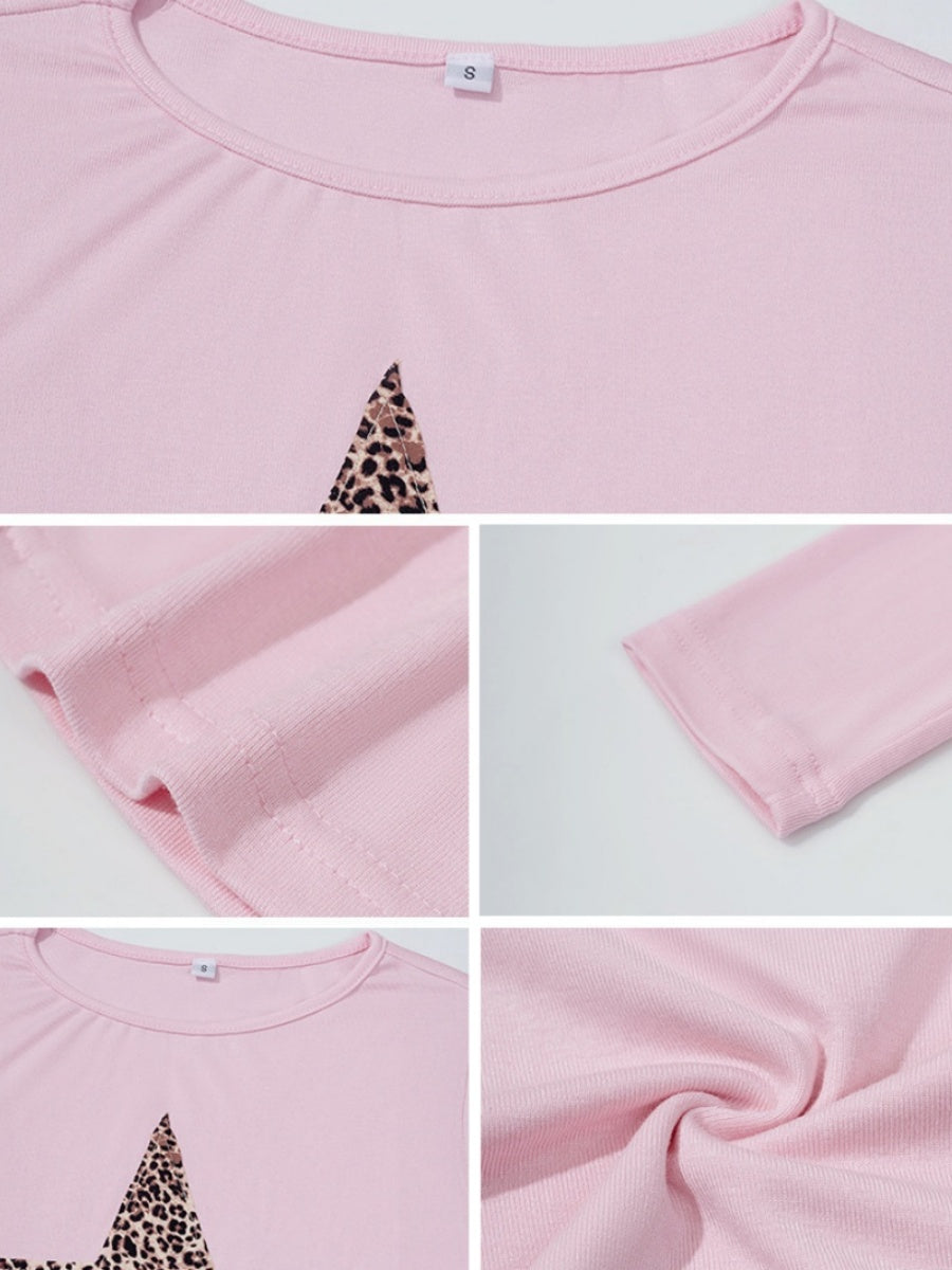 Simplicity Star Leopard Print Long Sleeve T-shirts