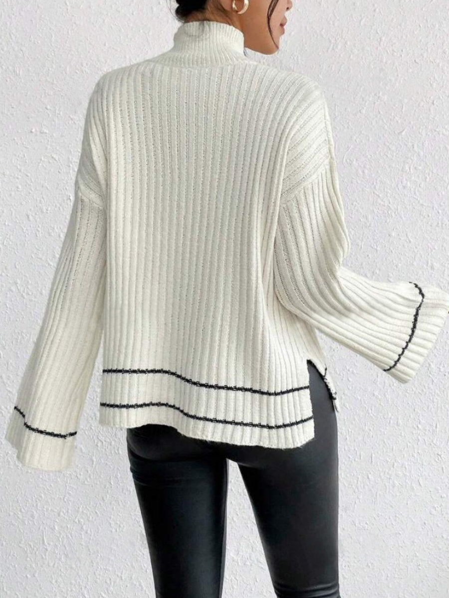 Liber Autumn Women's Contrasting colors Flared sleeves Turtleneck Sweaters