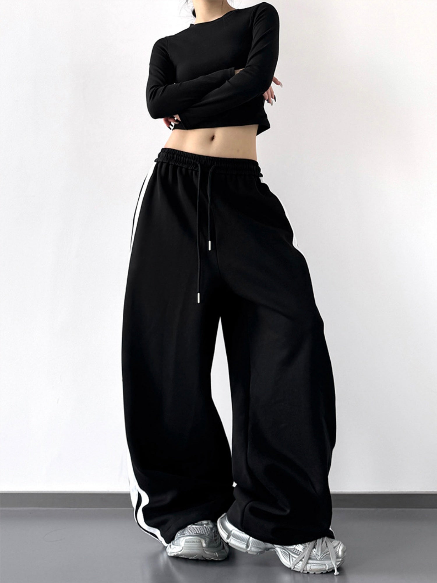 Girlish Pink Sweatpants High-waisted Wide-leg Casual Pants