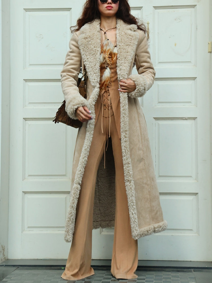 Large Lapel Faux Lambskin Suede Daily Leisure Party Overcoat