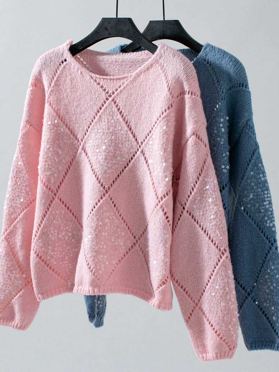 Hollow Diamond Sequins Loose Sweaters