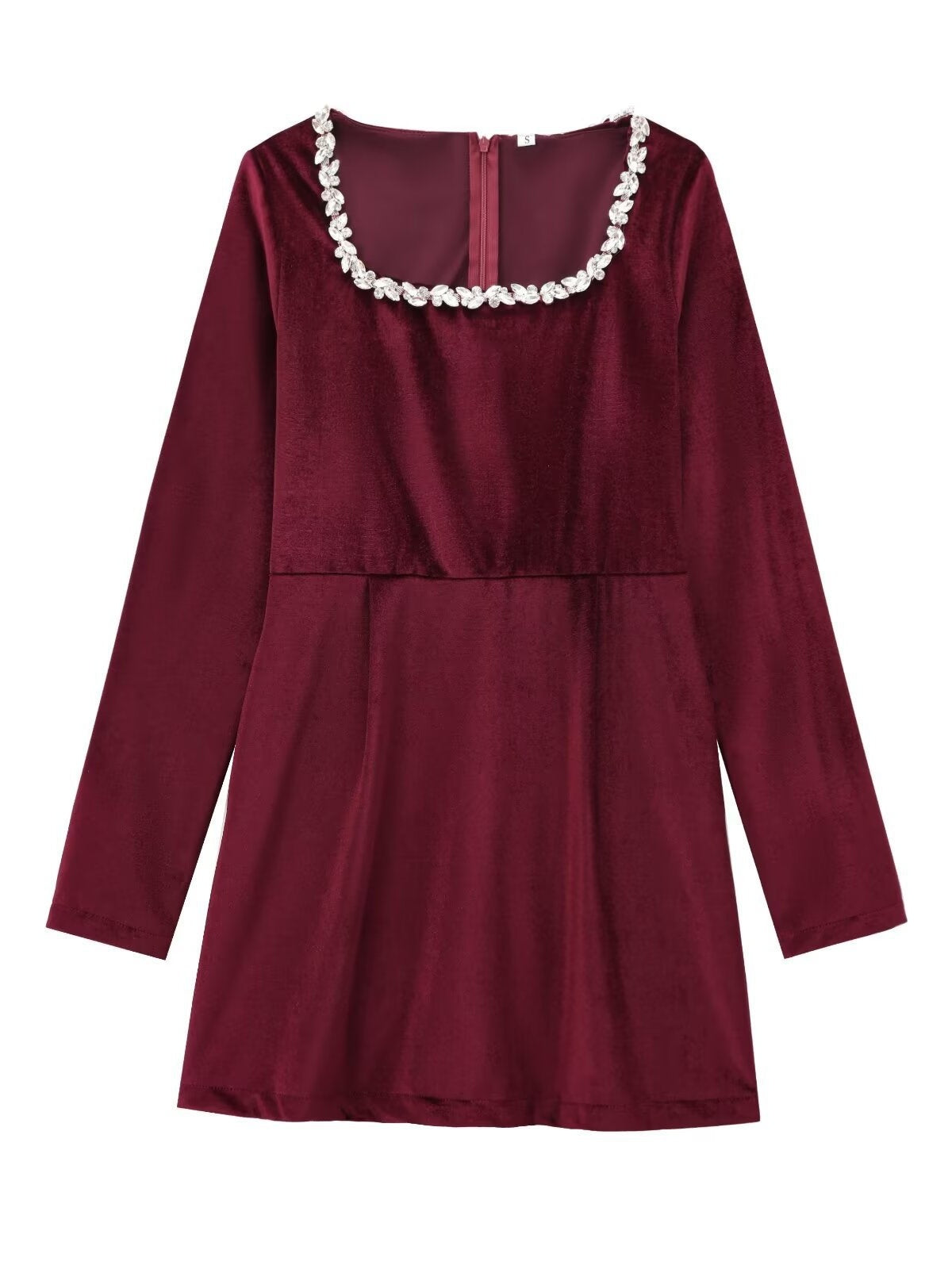 Square Collar Long Sleeve Diamond Velvet Mini&Short Dresses