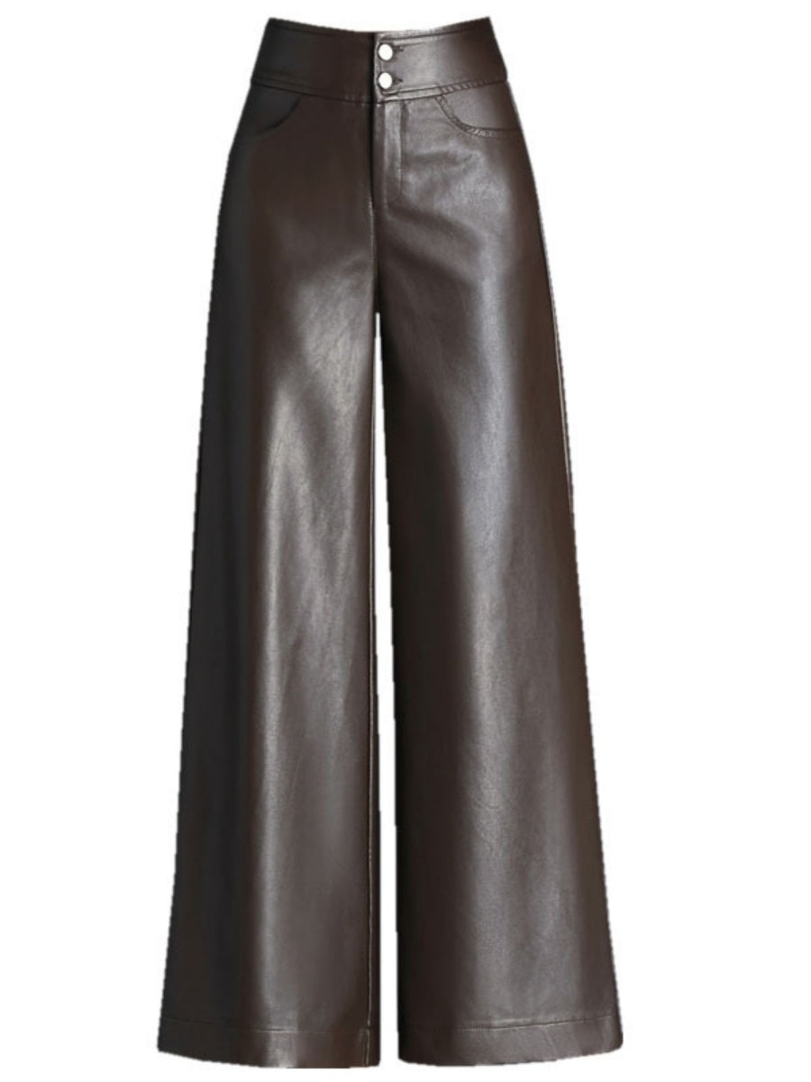 PU Leather Loose Straight Pants