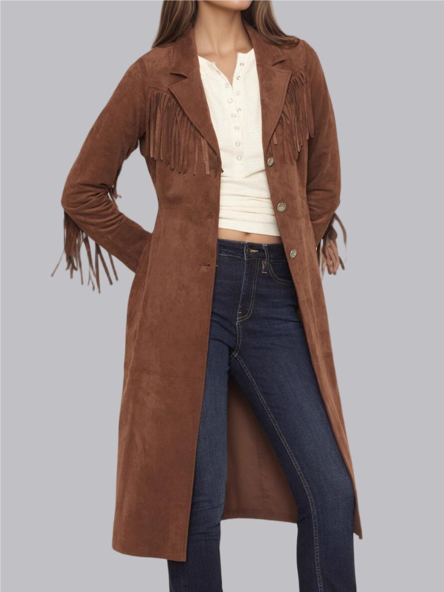 Faux Fur Coat Suit Collar Long Tassel Long Sleeve Suede Workplace Coats