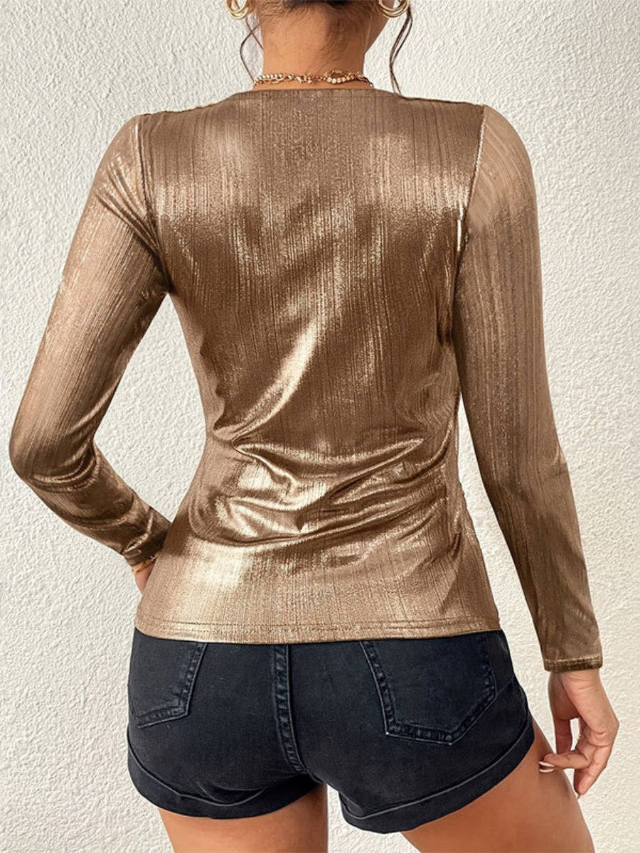 Metallic Color V-neck Wrap-up Long Sleeve Jacket