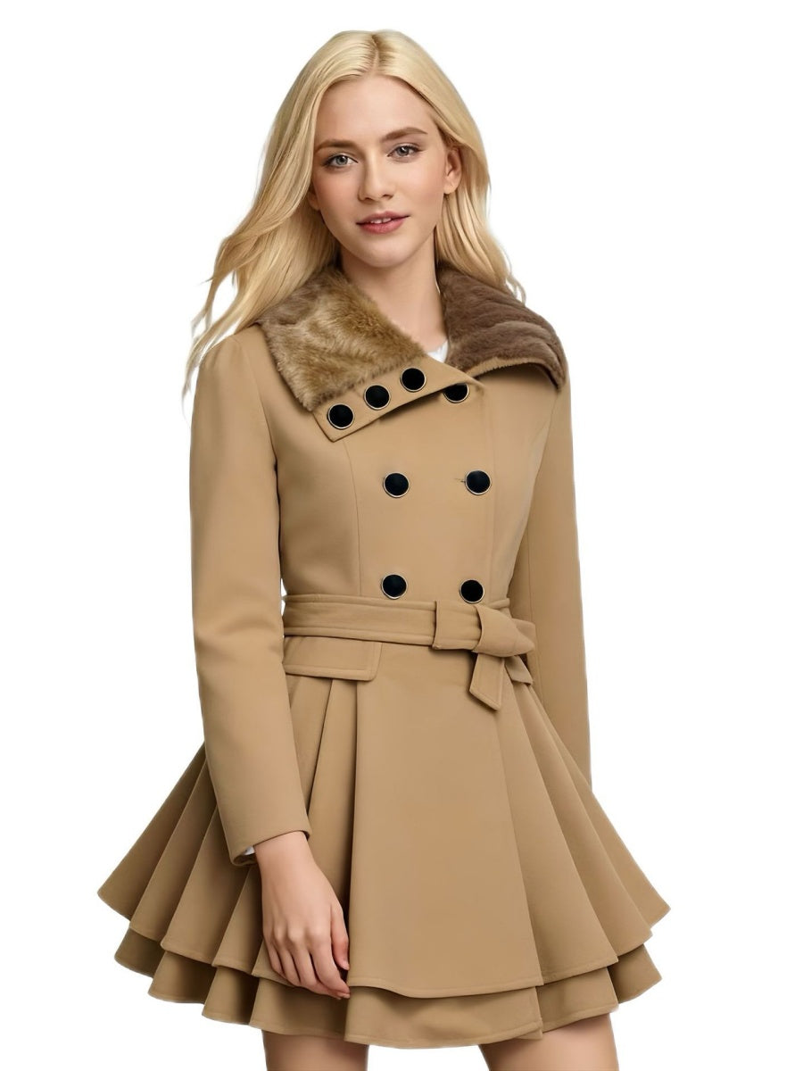 Fur Collar Double-breasted Belts Coats