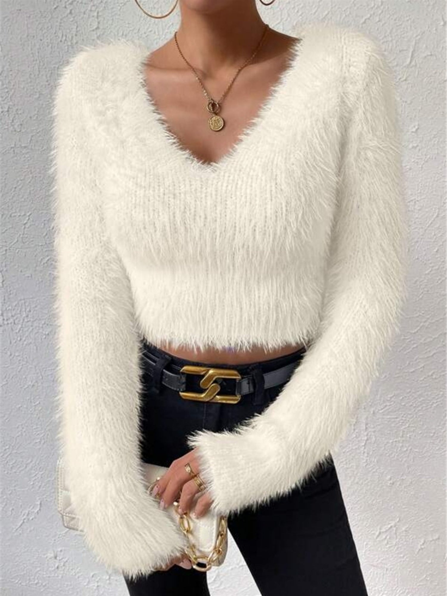 V-neck Plush Short Sweaters