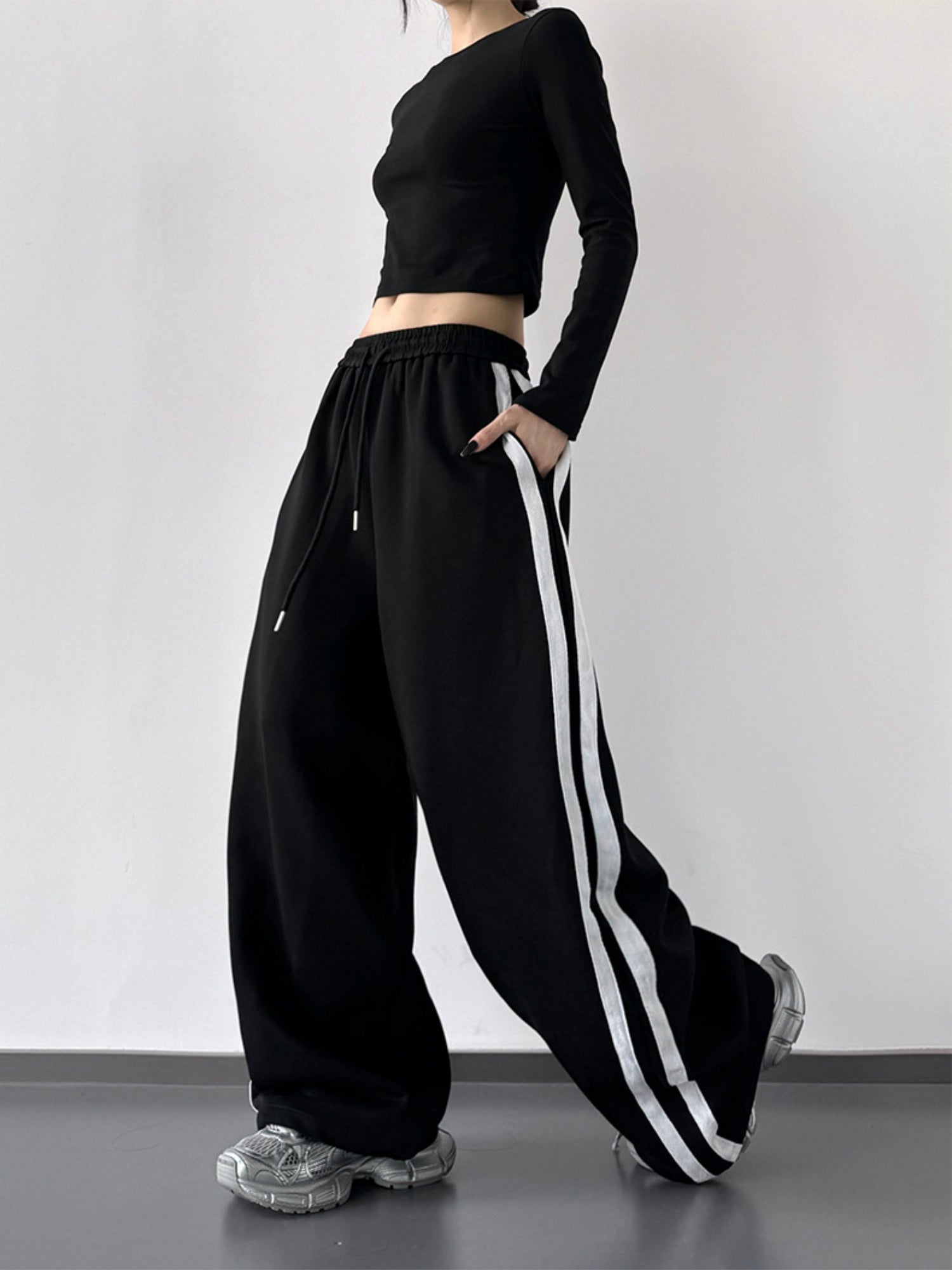 Girlish Pink Sweatpants High-waisted Wide-leg Casual Pants