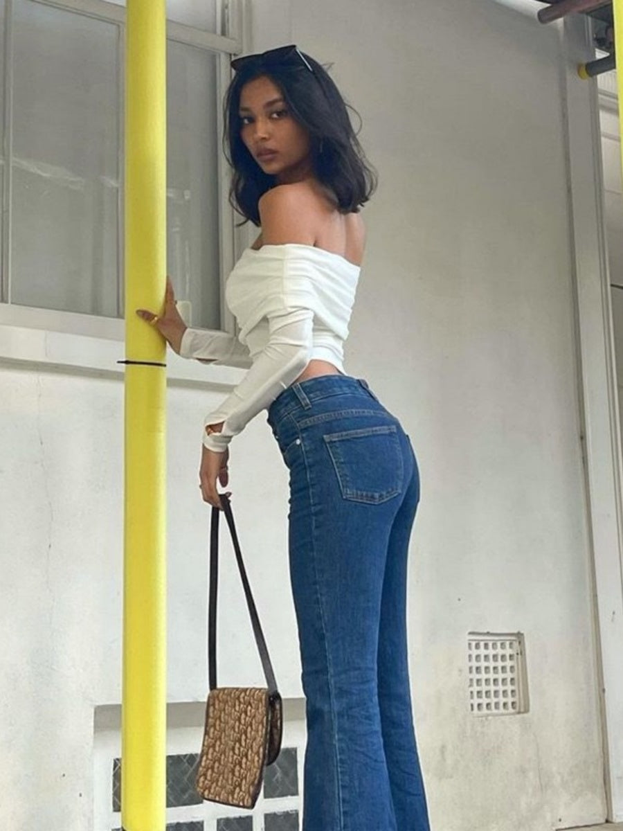 Women's Navel Off Shoulder Long-sleeved T-shirt