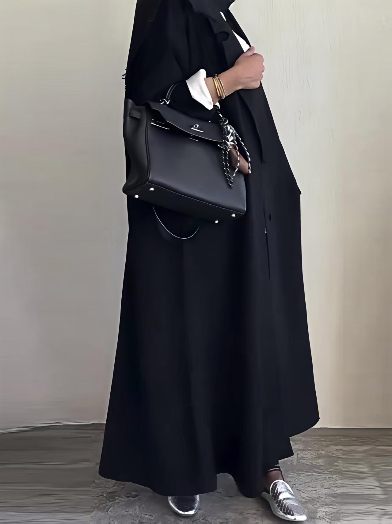 Black Mid-length Long Sleeve Coats