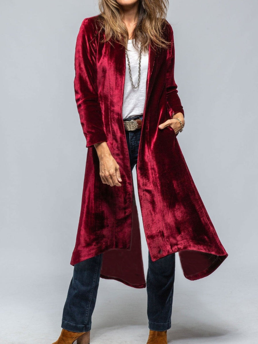 Velvet Splicing Retro Slit Long Sleeve Loose Coats