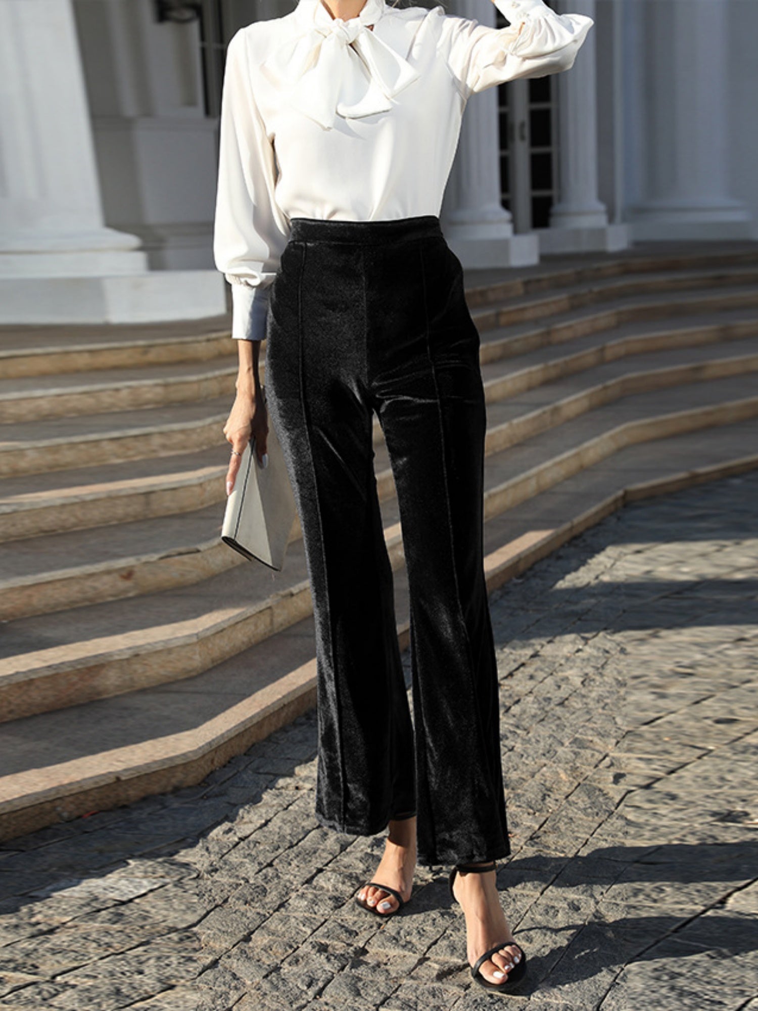 Velvet Bootcut Pants High-waisted Zipper Pants