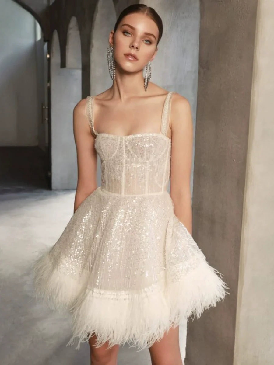 Feather Sequins Mesh Parties Mini&Short Dresses