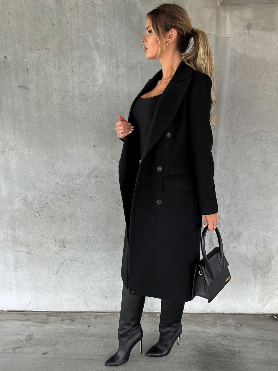 Solid Color Pockets Long Coat