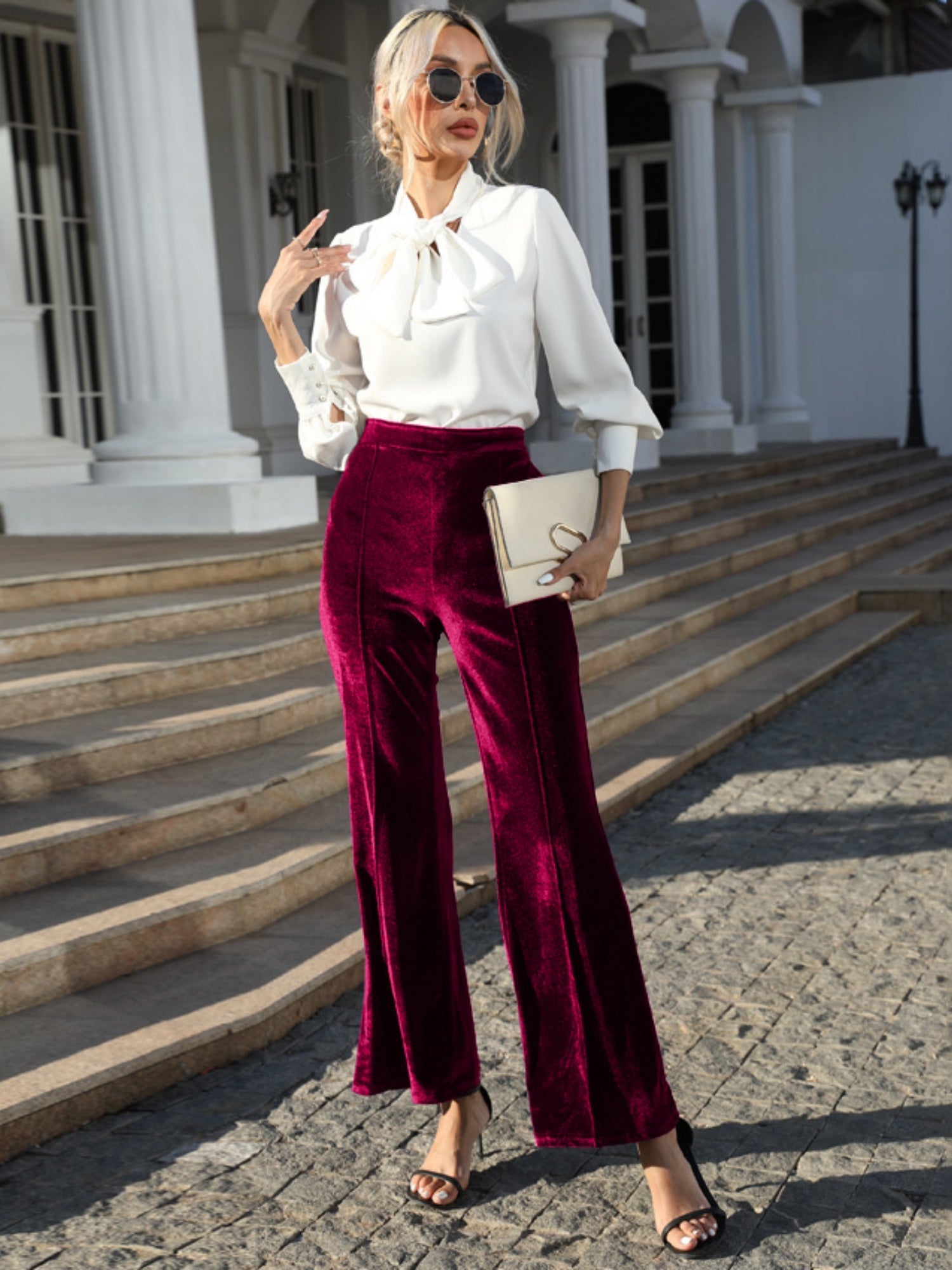 Velvet Bootcut Pants High-waisted Zipper Pants