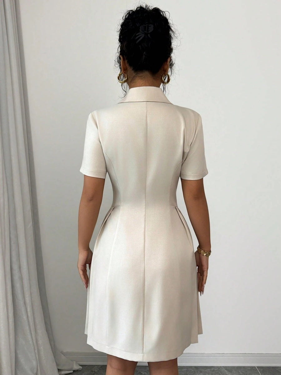 Double-breasted Lapel Short Sleeve Waist Short Suit Dress
