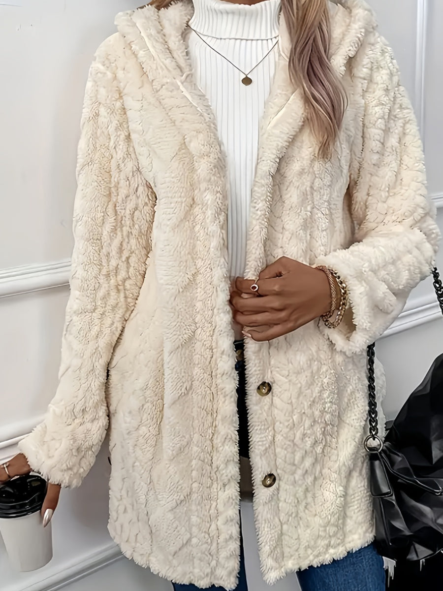 Hooded Furry Loose Button Coat