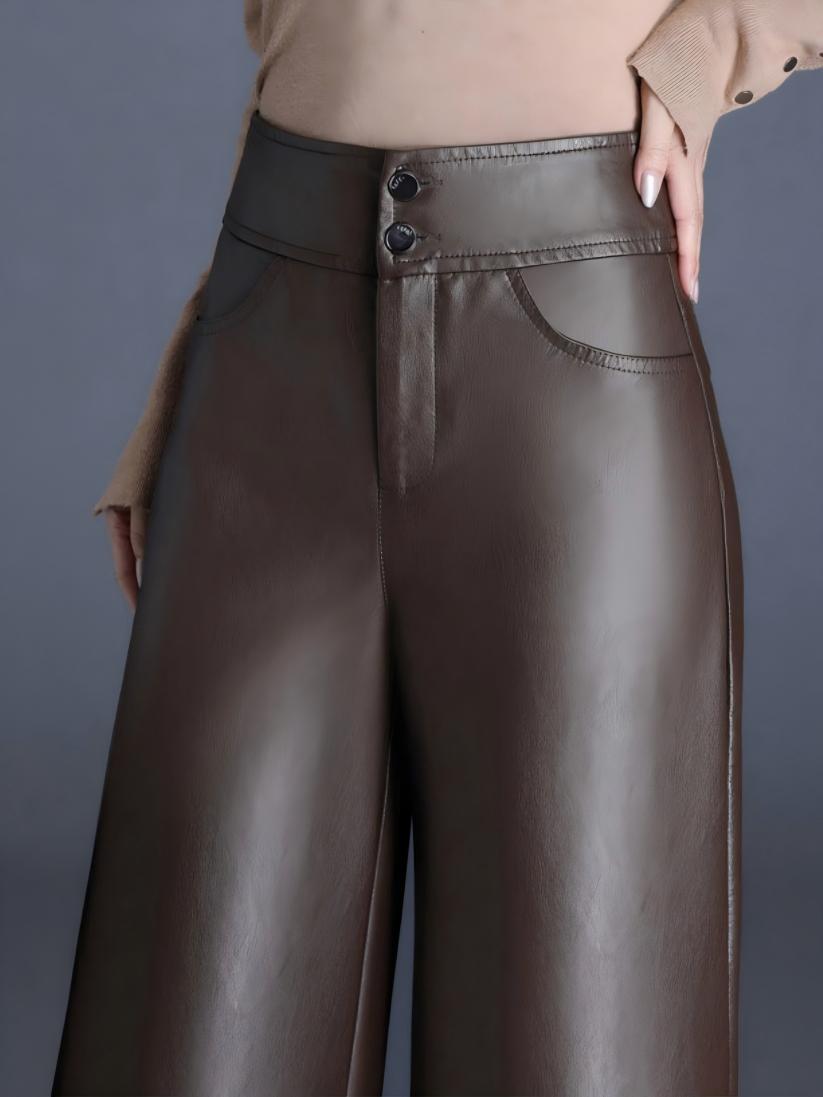 PU Leather Loose Straight Pants