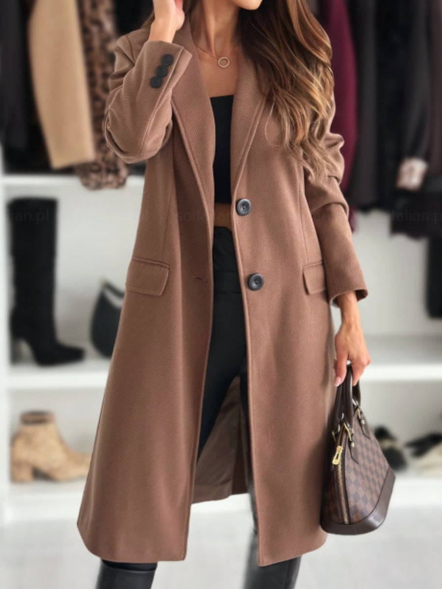 Simple Long-sleeved Solid Color Single-breasted Woolen Coat