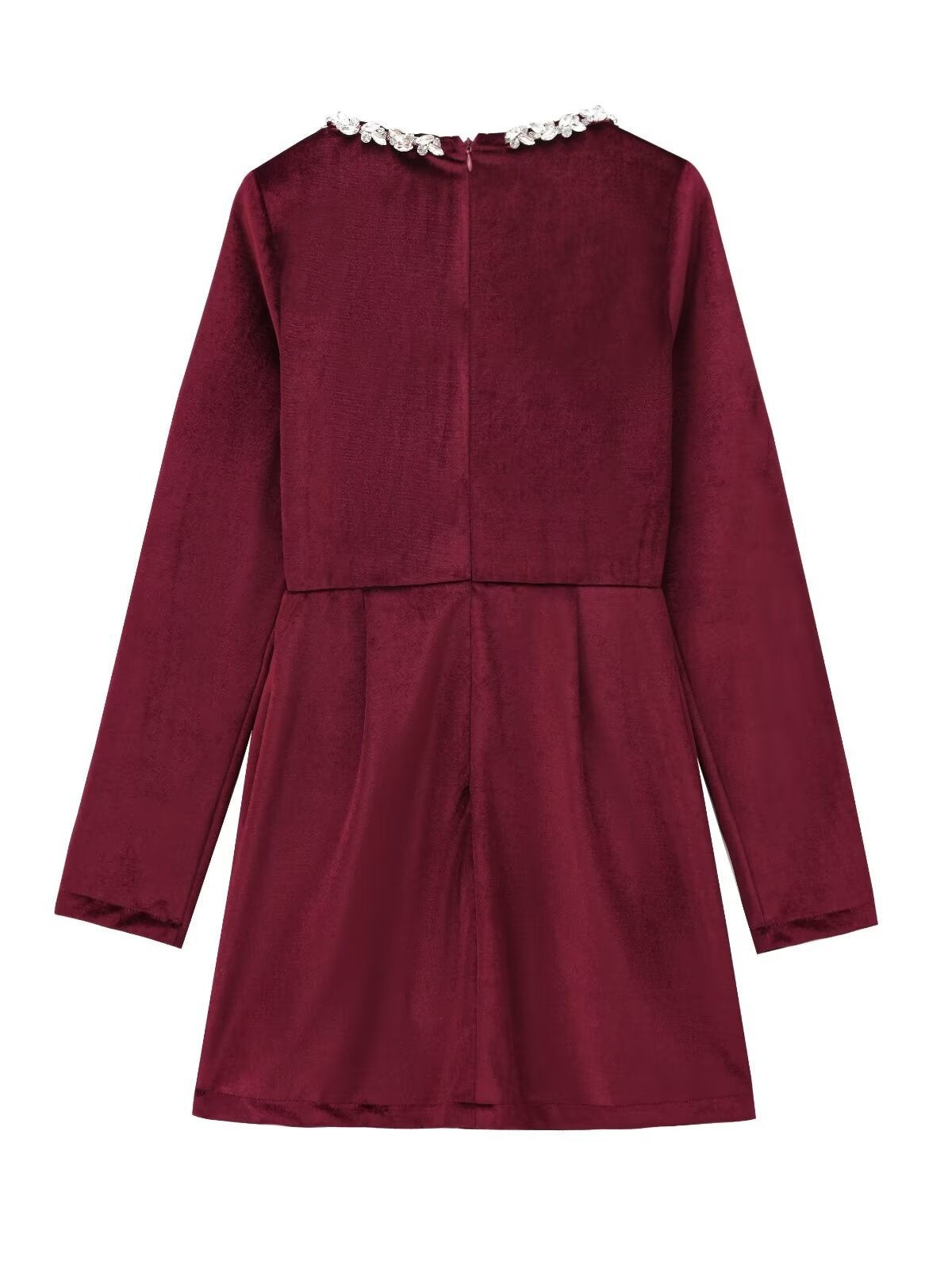 Square Collar Long Sleeve Diamond Velvet Mini&Short Dresses