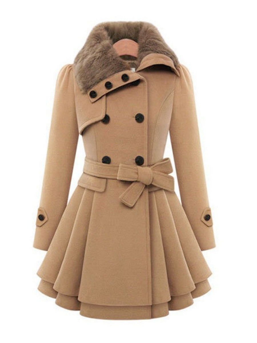 Fur Collar Double-breasted Belts Coats