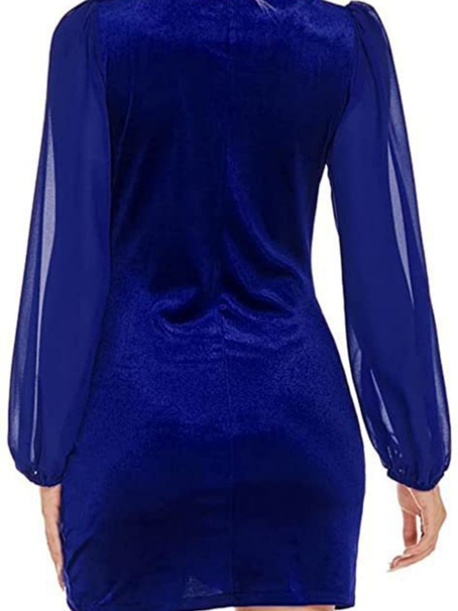 Spliced Korean Velvet V-neck Short Bodycon Dress