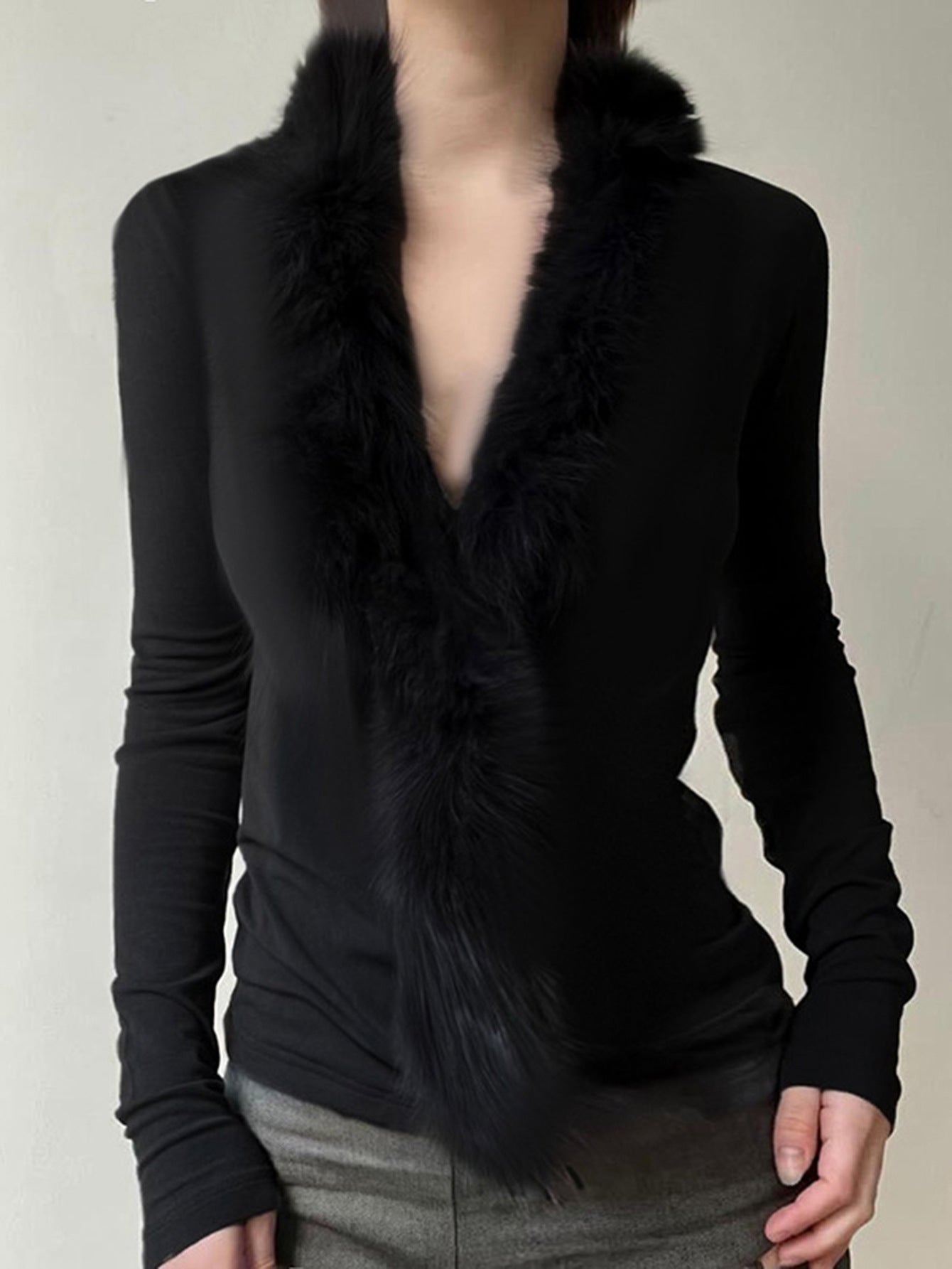 Long Sleeve Fur Collar Sweaters T-shirts