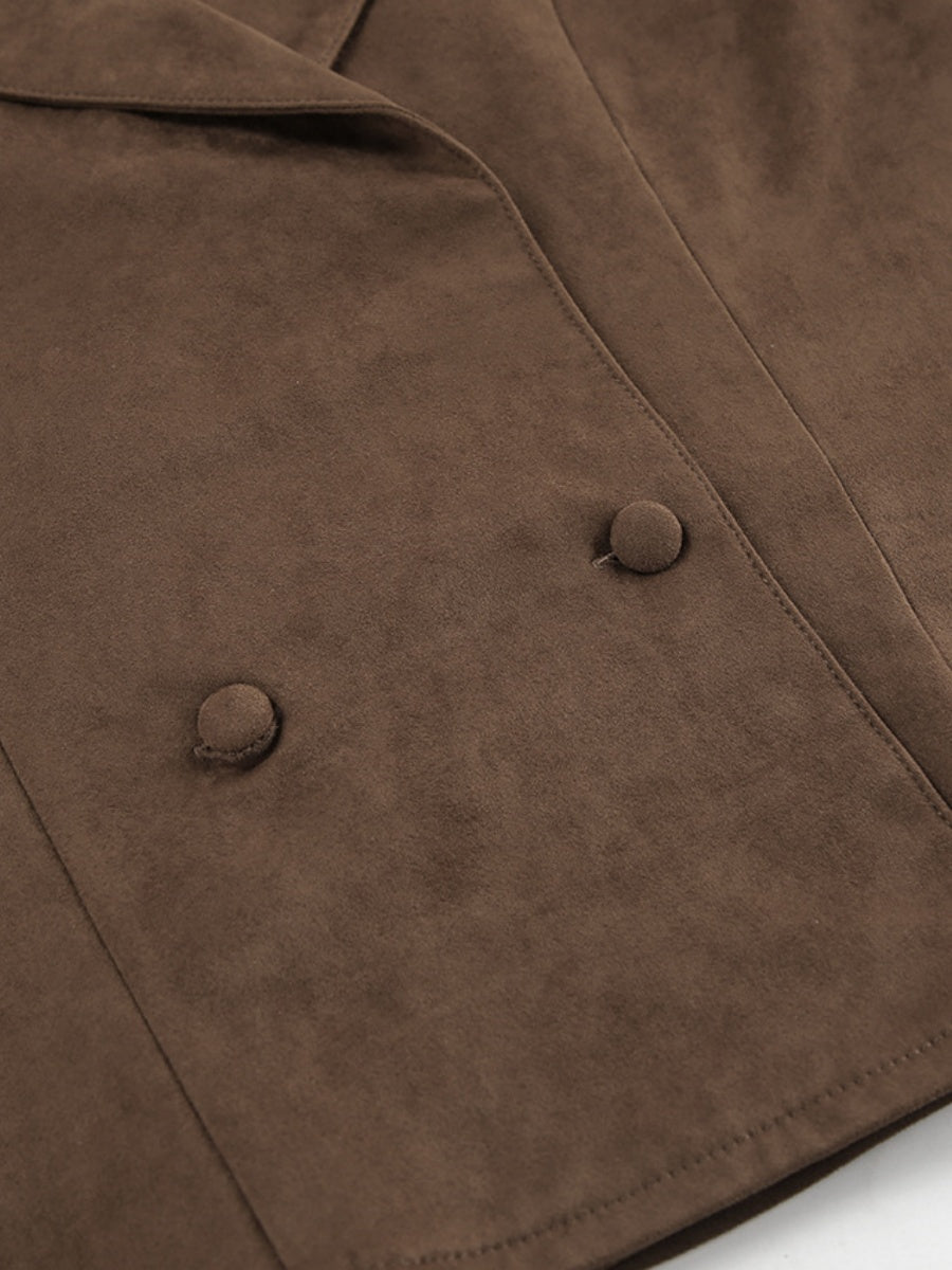 Short Suede Lapel Lace-up Coat