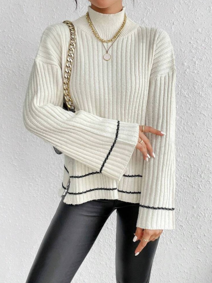 Liber Autumn Women's Contrasting colors Flared sleeves Turtleneck Sweaters