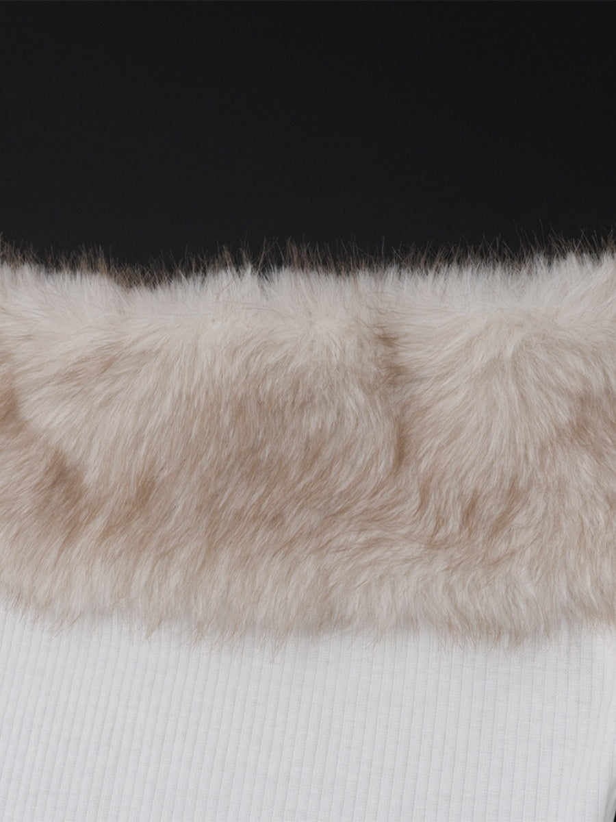 One-shoulder Irregular Hem Plush Stitching Christmas Everyday Party T-shirt