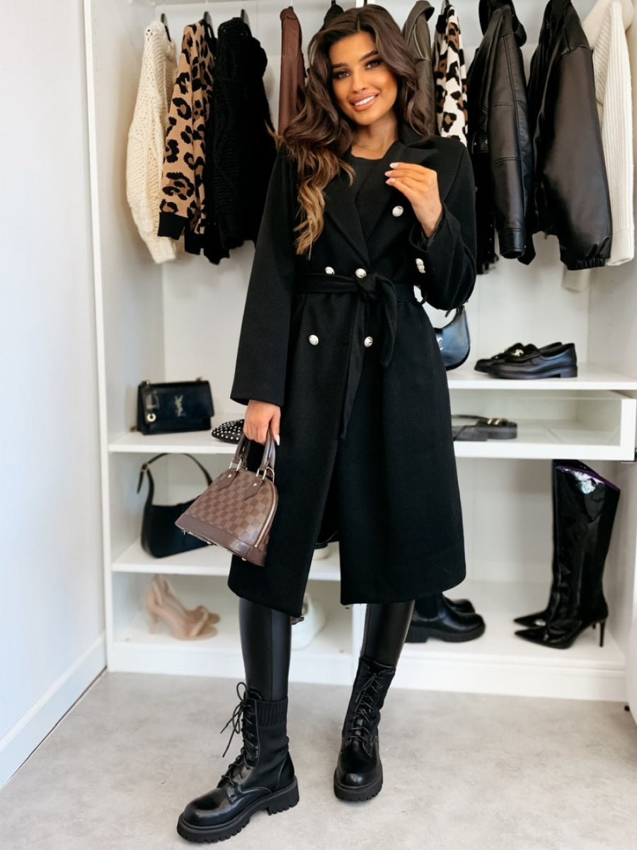 Long Lace-up Woolen Coat