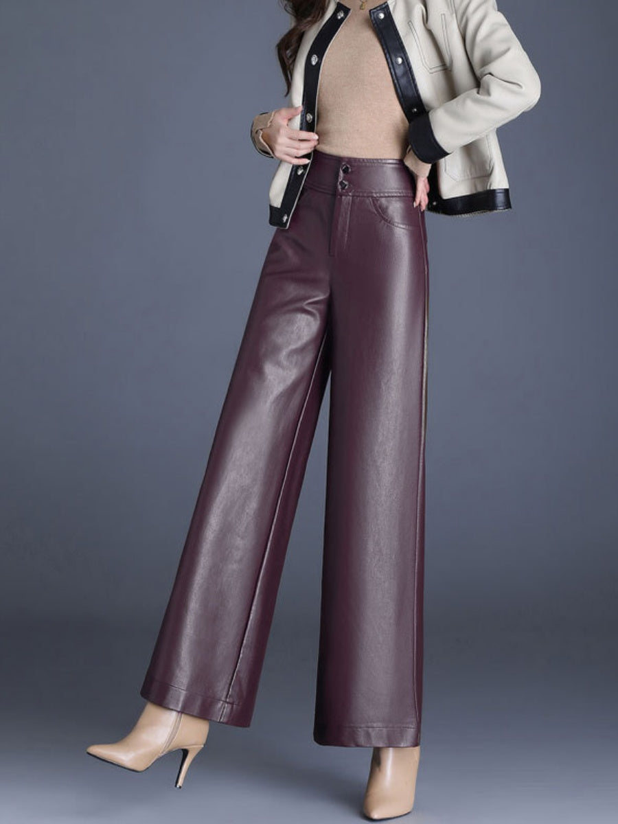 PU Leather Loose Straight Pants
