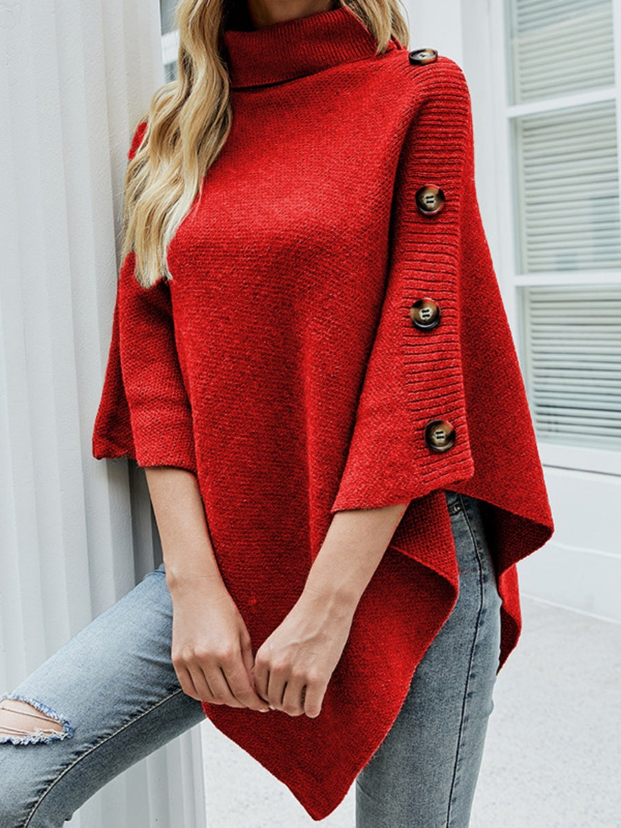 Solid Color Turtleneck Shawl Cloak Sweaters