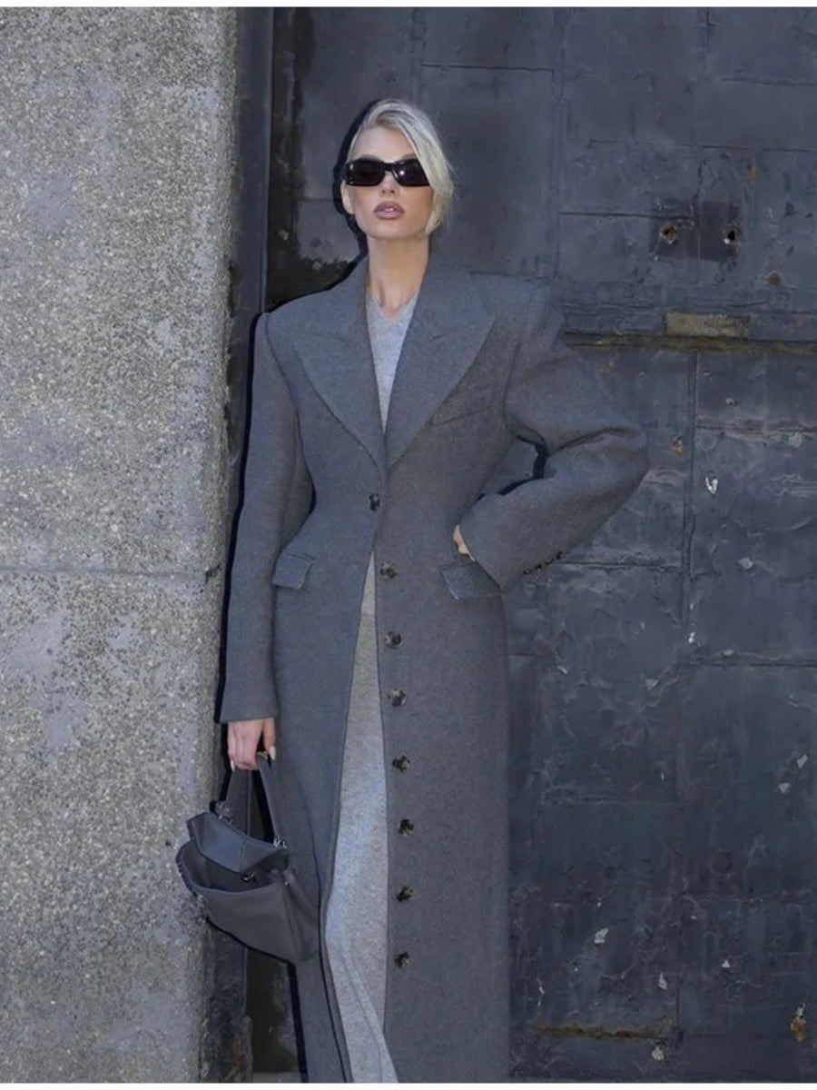 Lapel Solid Color Single-Breasted Slim Fit Long Coats