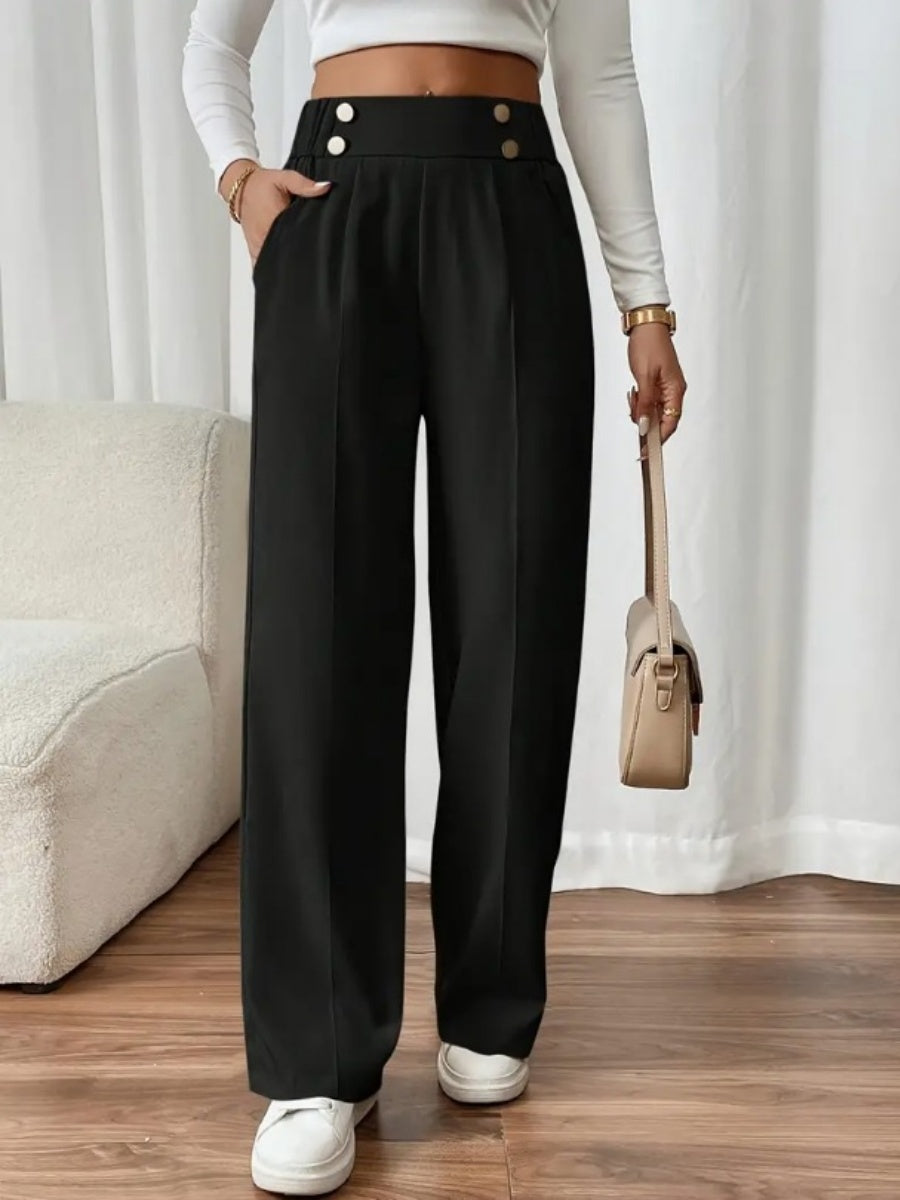 Casual High-waisted  Loose Straight leg Pocket Pants