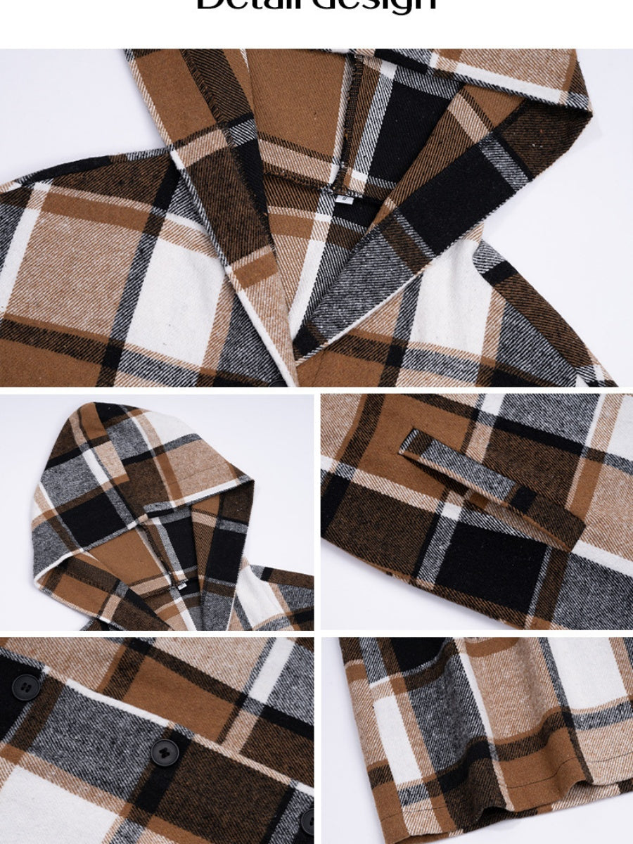 Contrasting Colors Pocket Plaid Mid-length Coats