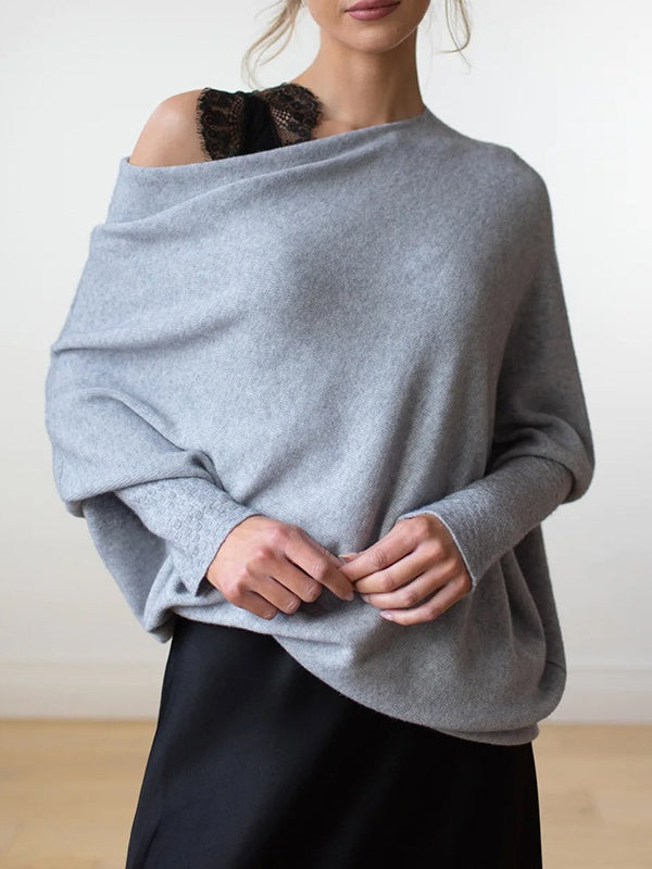 Old Knitting Pleated Sloping Shoulders Pullover T-shirt