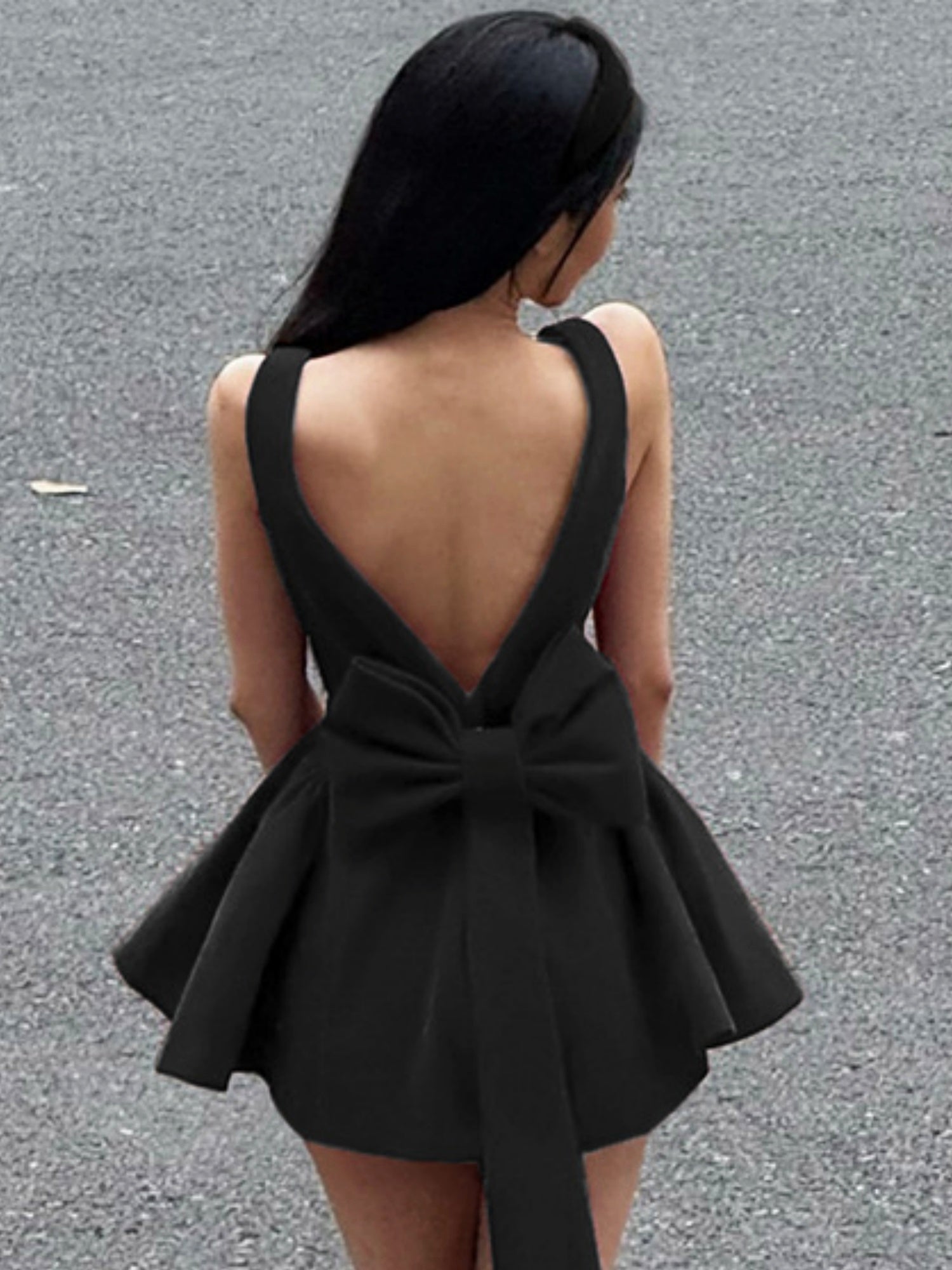 Bow Red Velvet Sexy Backless A-line Skirt Mini&Short Dresses