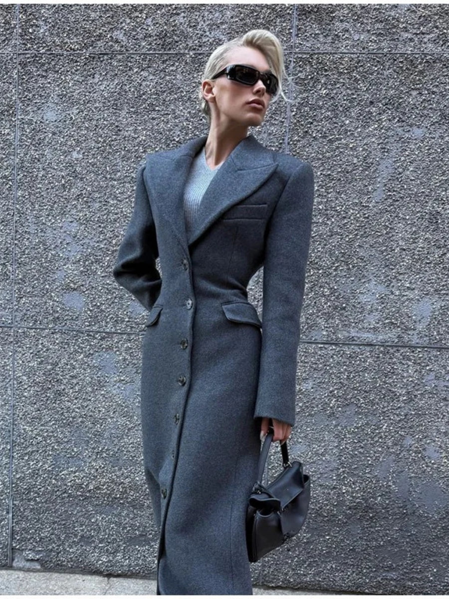 Lapel Solid Color Single-Breasted Slim Fit Long Coats