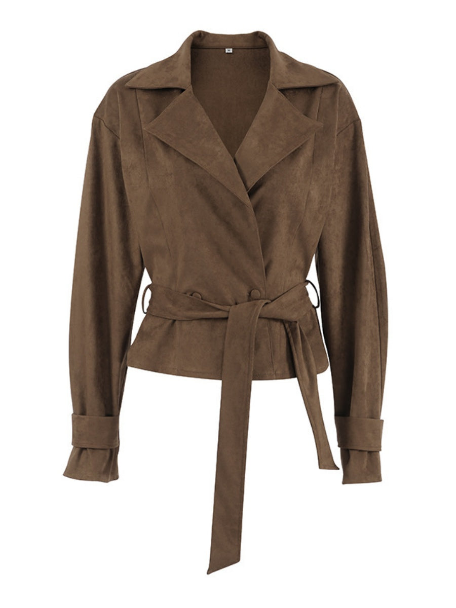 Short Suede Lapel Lace-up Coat