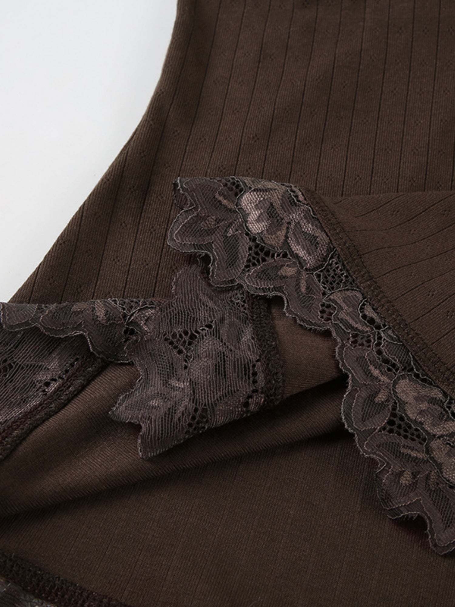 Lace Trim Deep V-neck Straps Long-sleeved T-shirt