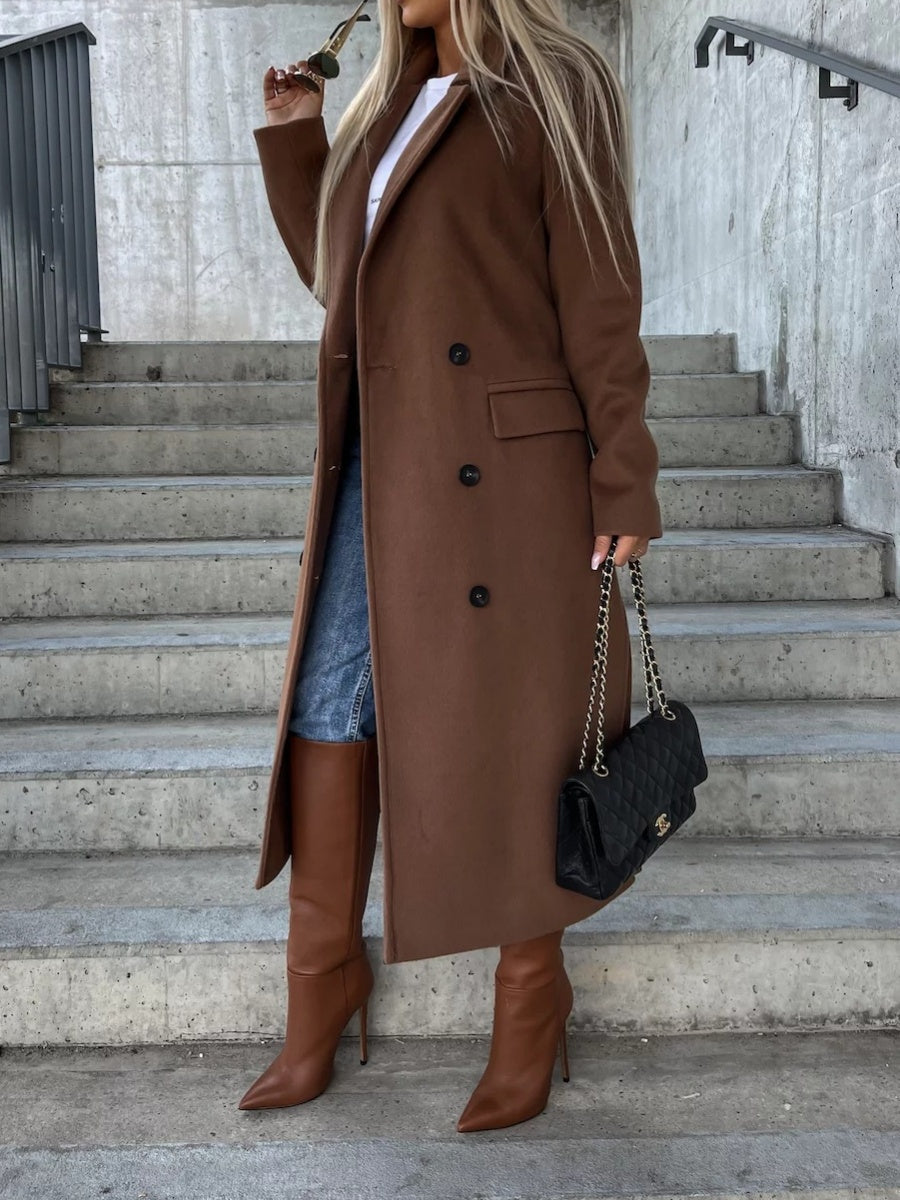 Simple Long-sleeved Lapel Button-down Woolen Coat