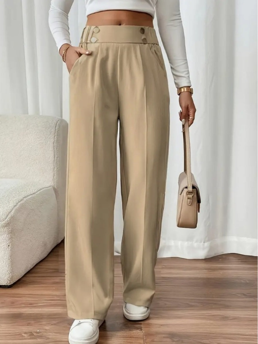 Casual High-waisted  Loose Straight leg Pocket Pants