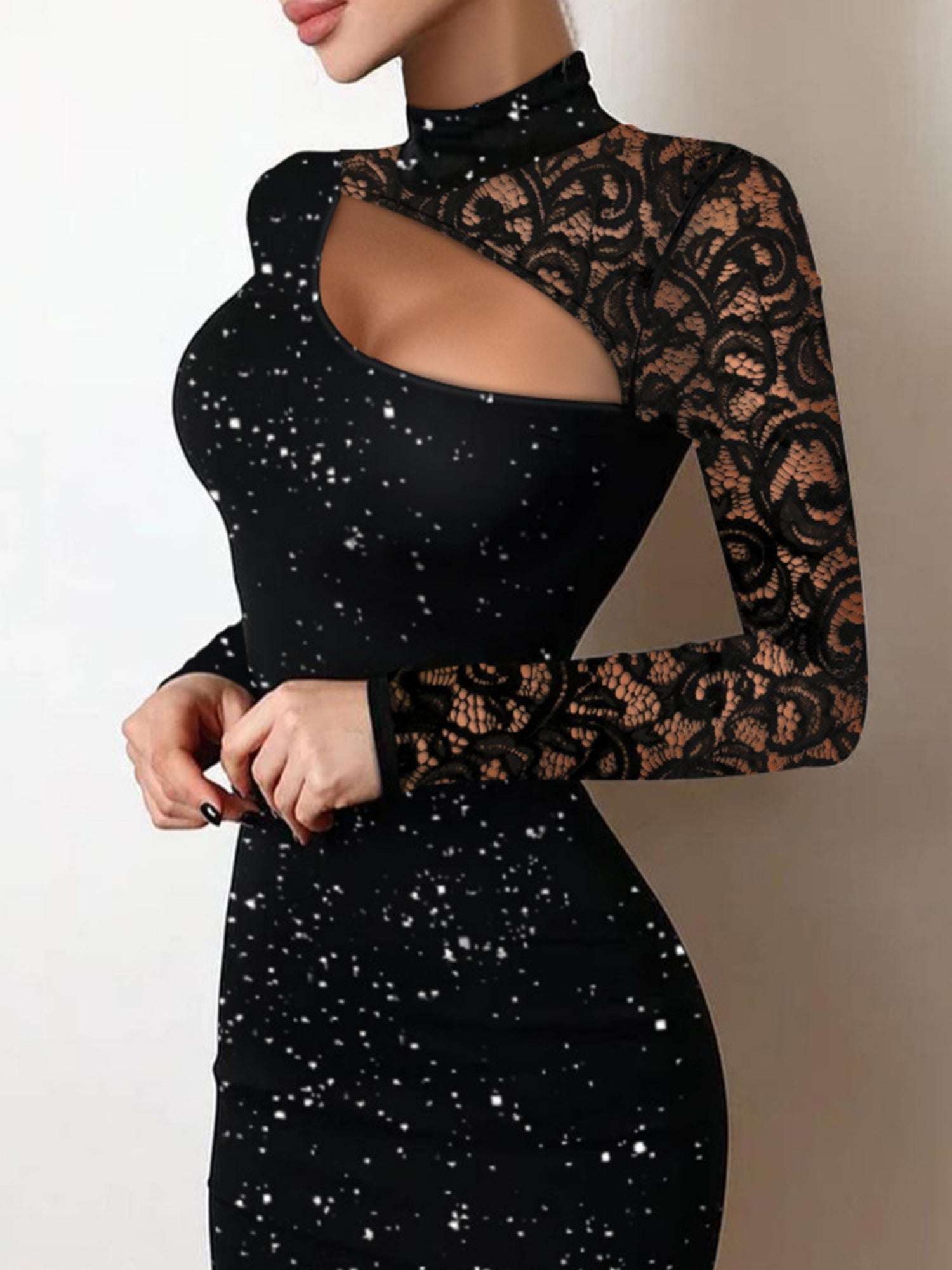 Lace Hollow Out Sequins Solid Color Mini&Short Dresses