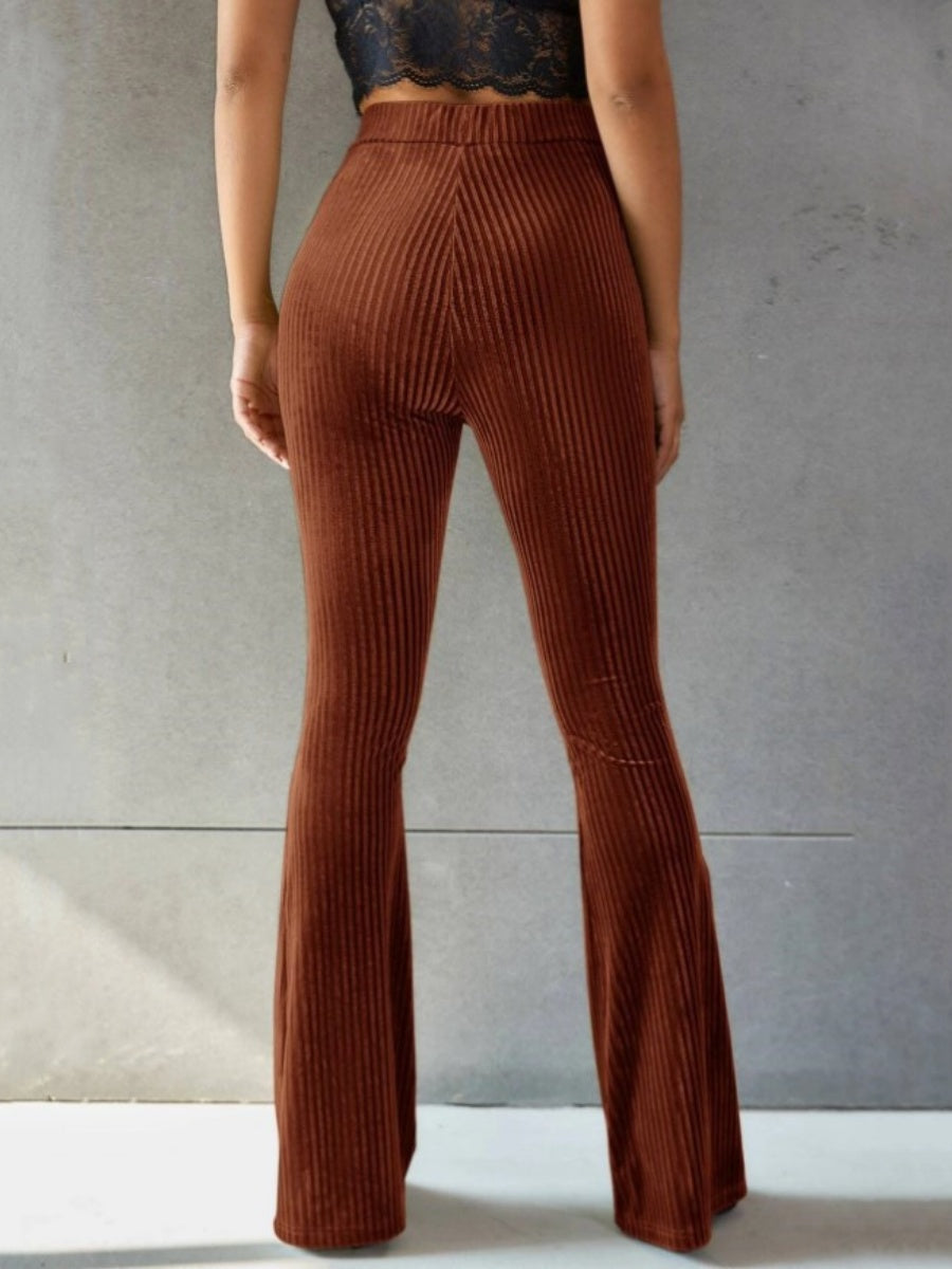 High-waisted Flared Pants Velvet Piping Bell-bottoms Sports Everyday Trousers